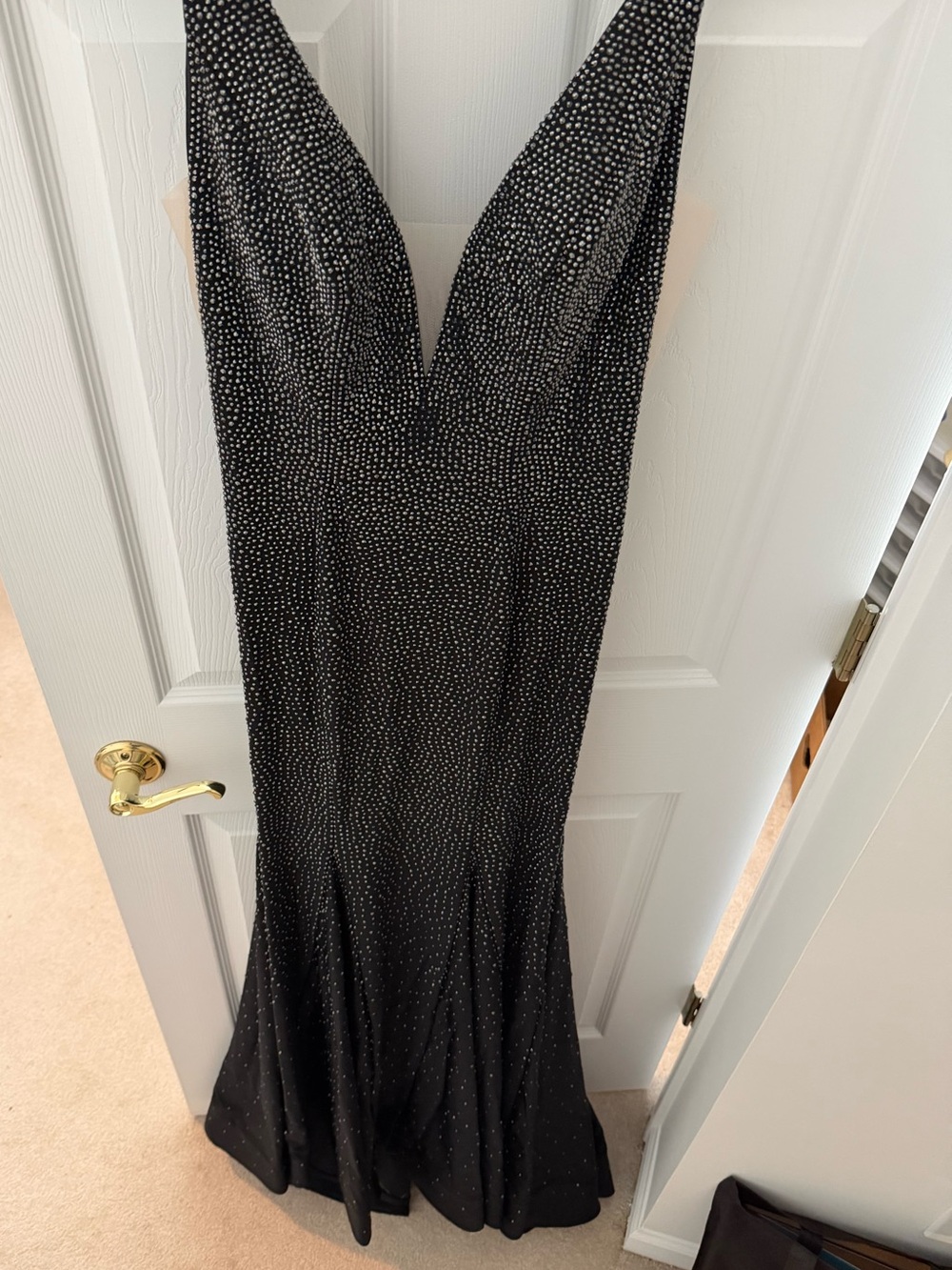 Sherri Hill Black Crystal-Embellished V-Neck Maxi Gown